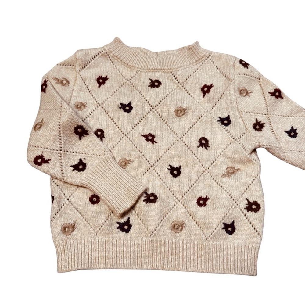 New Belati Cream Floral Embroidered Sweater Size 12 Months